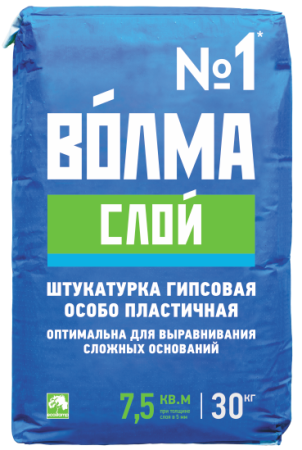 Смесь сухая строительная штукатурная на гипсовом вяжущем "ВОЛМА-Слой", 30 кг белый Смесь сухая строительная штукатурная на гипсовом вяжущем "ВОЛМА-Слой", 30 кг белый