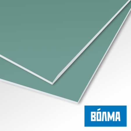 Гипсокартон влагостойкий УК ВОЛМА (ГКЛВ) 9,5-1200-2500 мм